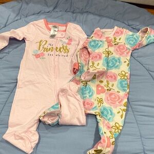 Gerber pink floral footie pajamas 3-6 month two pack NWT